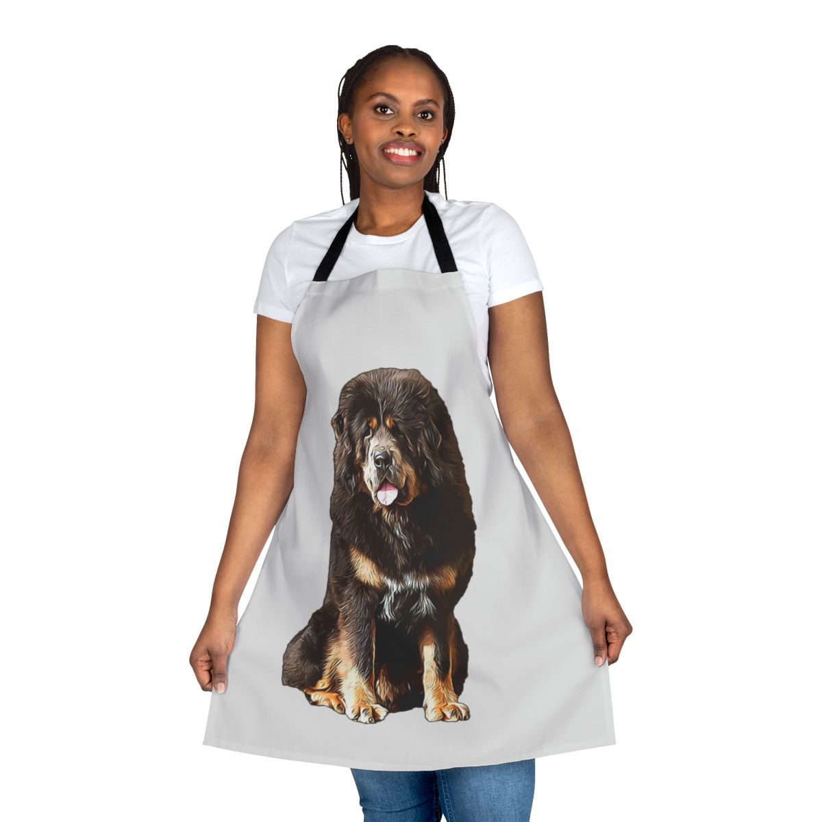 Illustration of a Tibetan Mastiff on an apron for dog owners and pet lovers