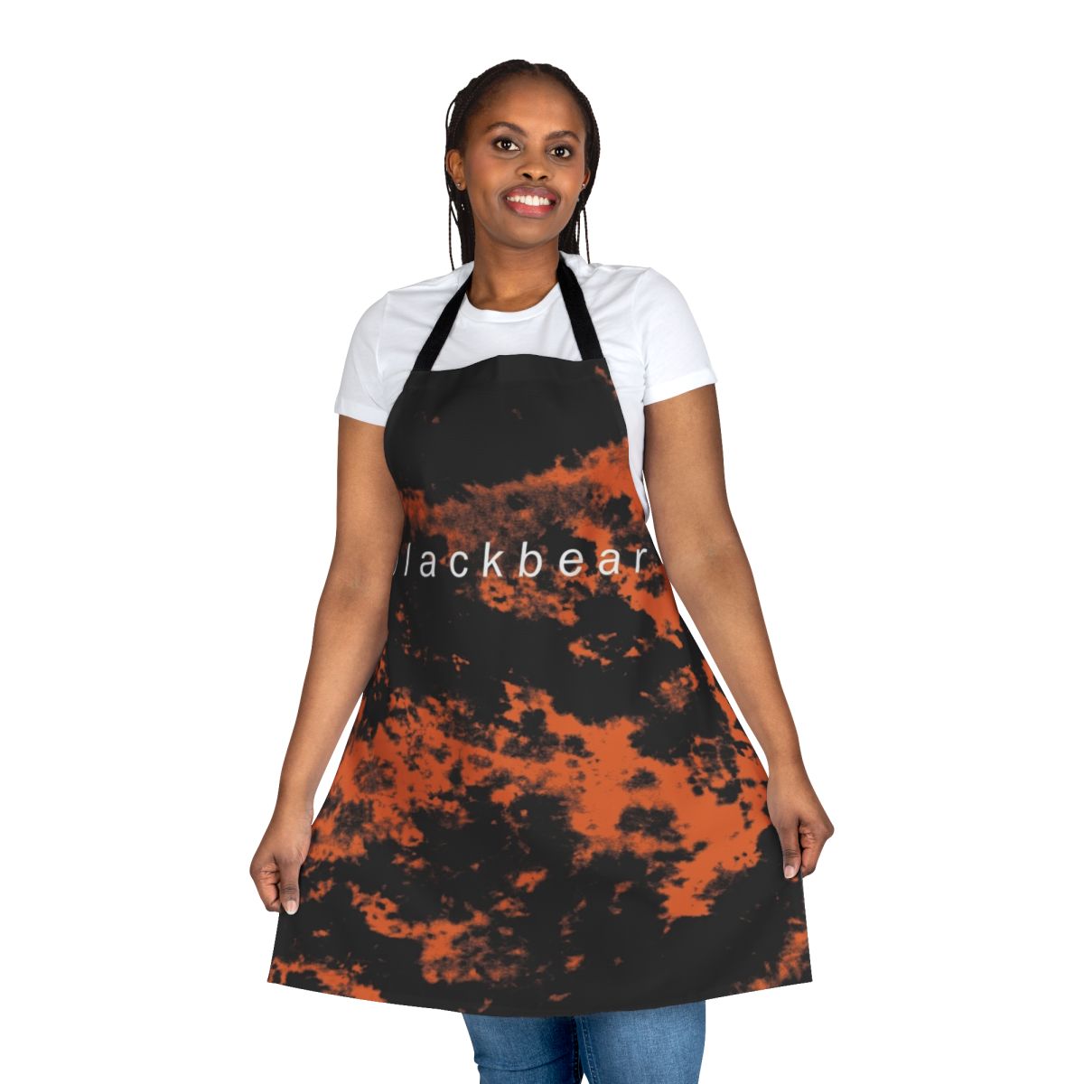 A vibrant tie dye apron featuring a modern design, perfect for music enthusiasts.