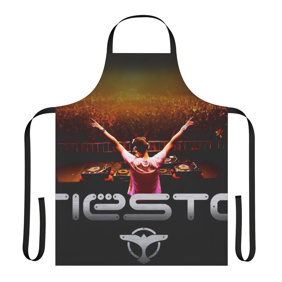 Tiesto-inspired apron with vibrant music-themed design