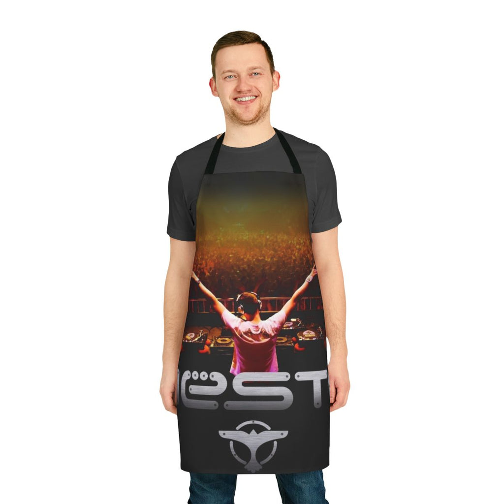 Tiesto-inspired apron with vibrant music-themed design