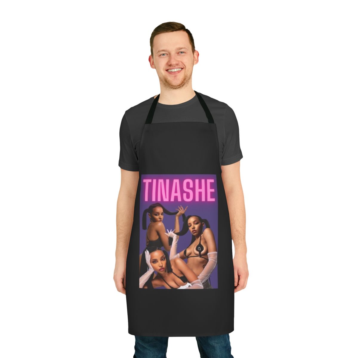 Tinashe-inspired poster design printed on an elegant apron