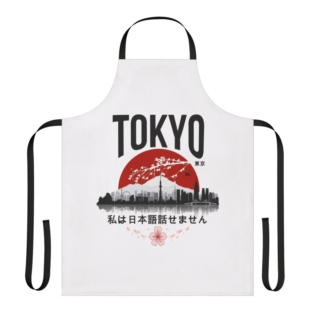 A black apron with a humorous "I Don't Speak Japanese" design, perfect for kitchen, cooking, and anime fans.