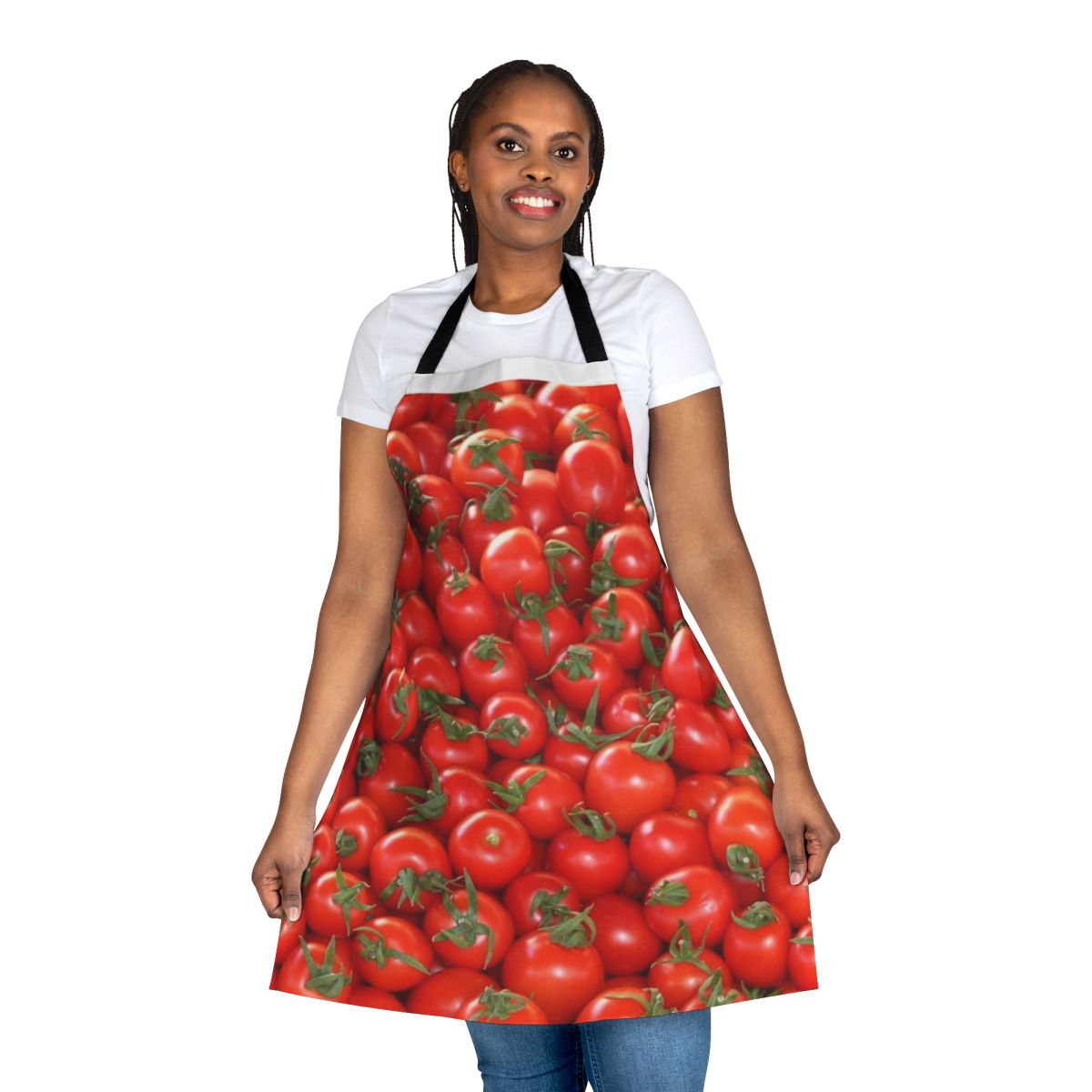 Vibrant tomato design on a high-quality kitchen apron