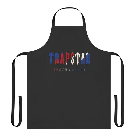 Trendy black apron with Trapstar-inspired graphic design