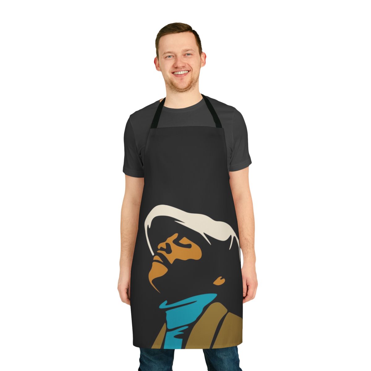 Vibrant portrait of beloved soul music icon Donny Hathaway on a high-quality kitchen apron