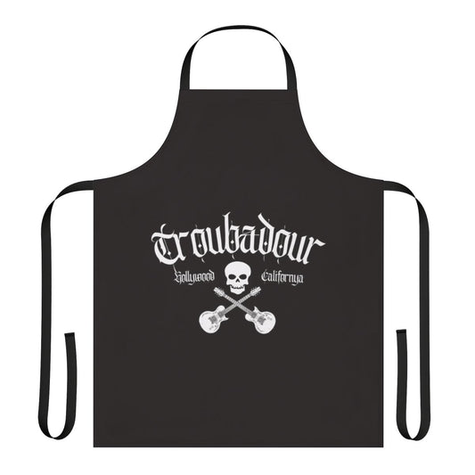Troubadour inspired apron featuring skull art and rock and roll design