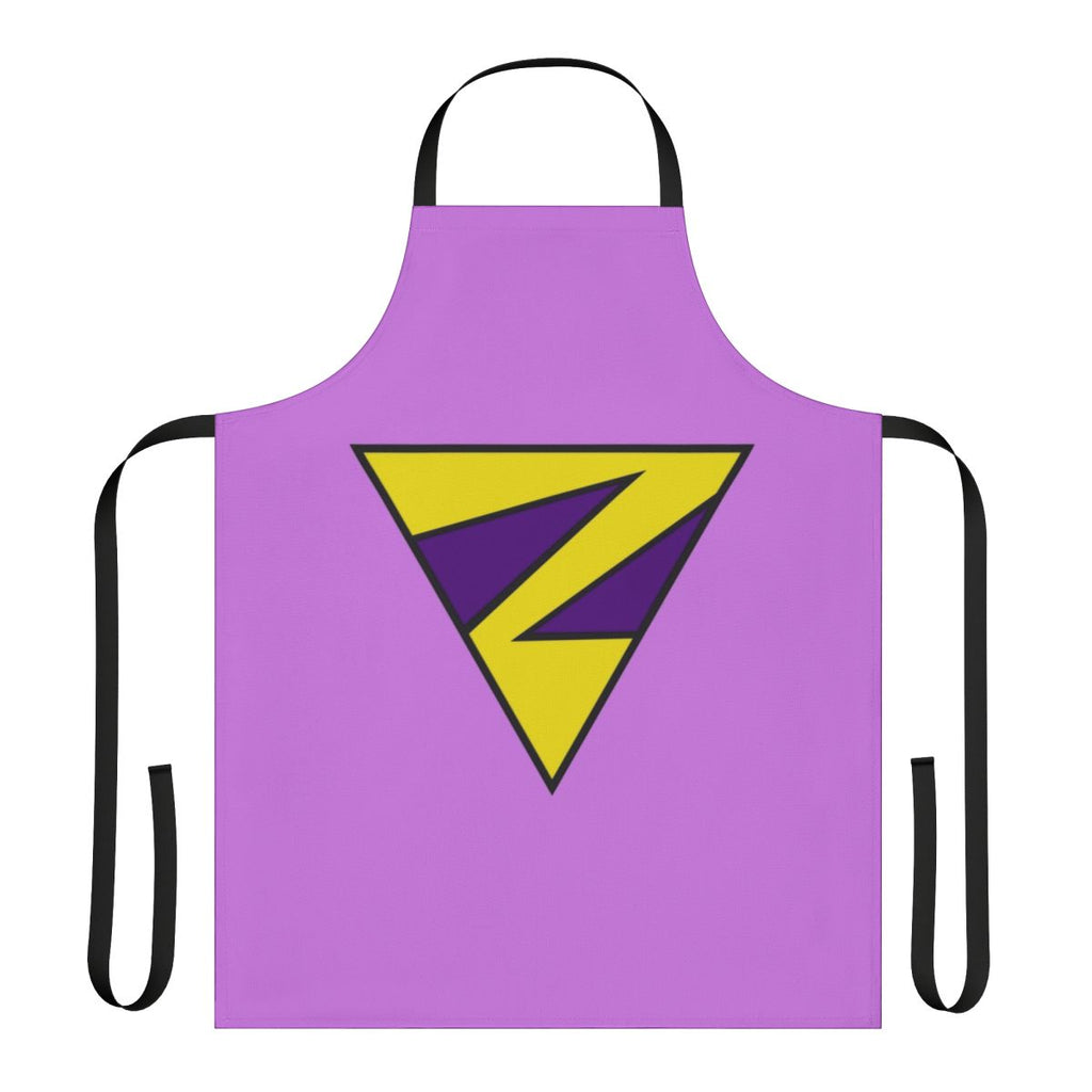A vibrant, twin-themed apron featuring a playful superhero design