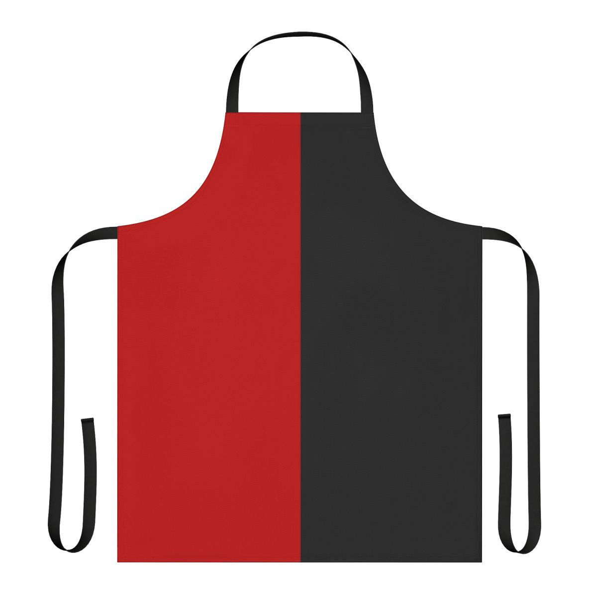 Image of a stylish two-tone harlequin-patterned apron in black and red colors