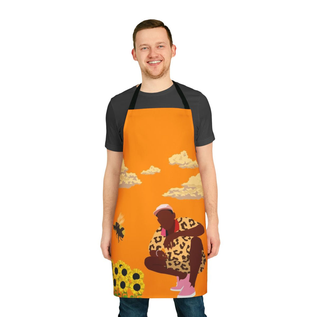 Flower Boy-themed apron featuring bold graphic design and hip hop-inspired style