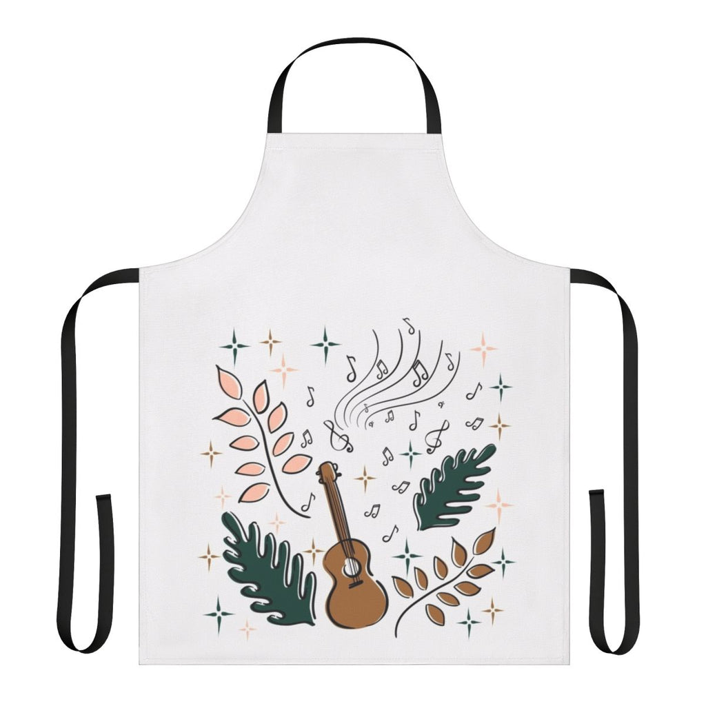 Artistic ukulele and nature-inspired apron design for the musical enthusiast