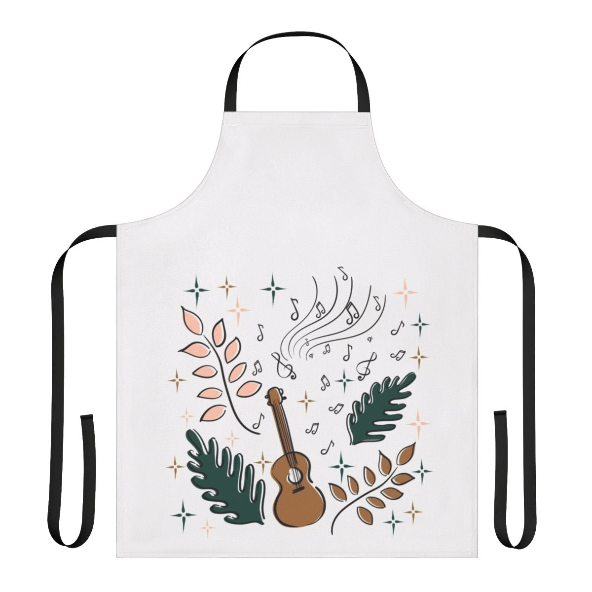 Artistic ukulele and nature-inspired apron design for the musical enthusiast