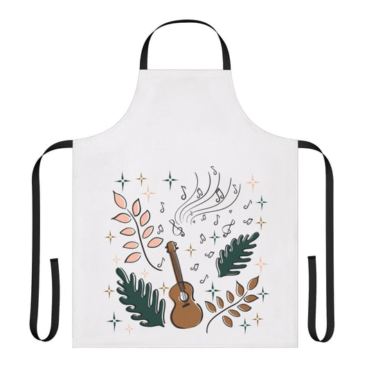 Artistic ukulele and nature-inspired apron design for the musical enthusiast