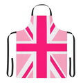 Apron featuring the United Kingdom flag, the Union Jack, in pink for breast cancer awareness and LGBTQ+ pride.