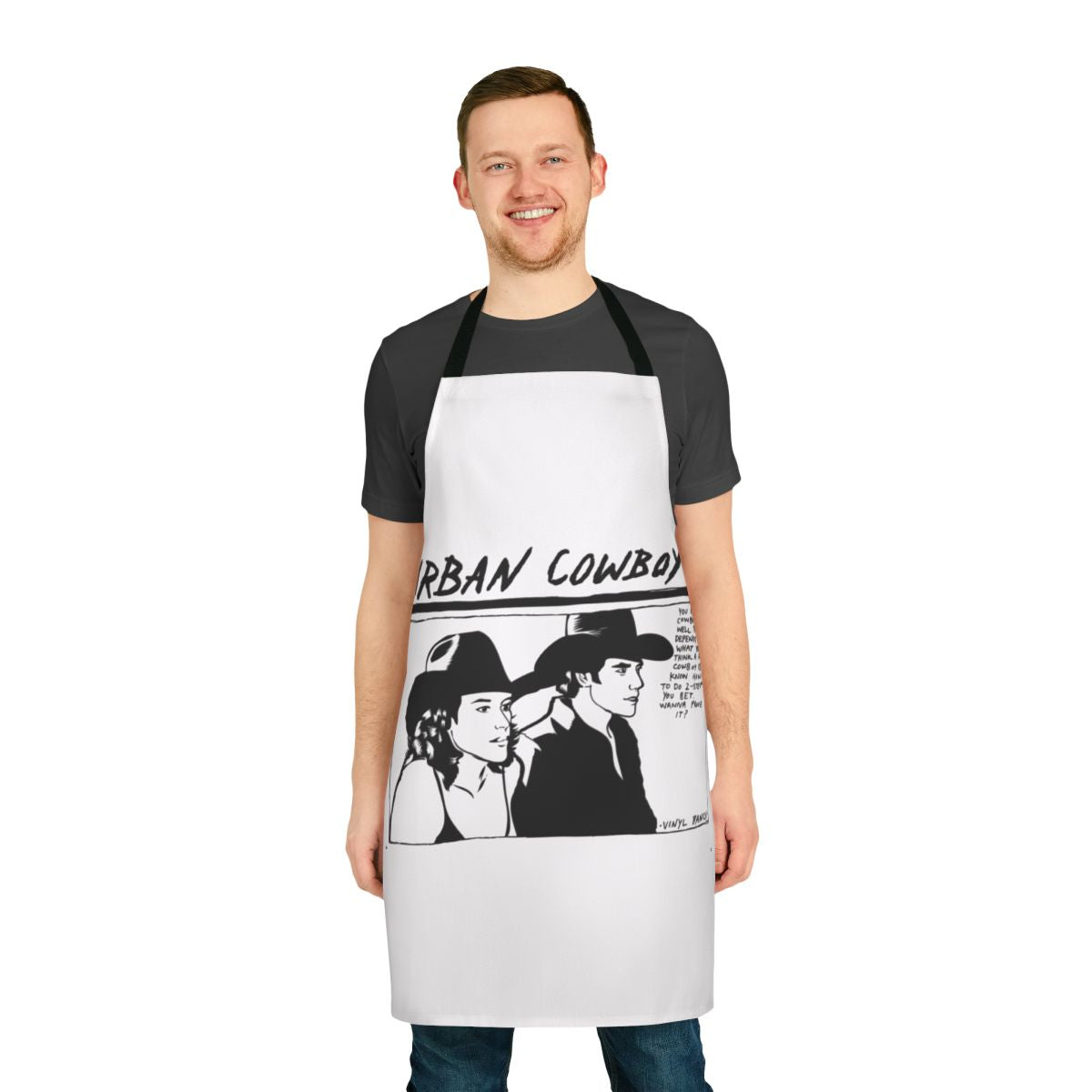Rugged urban cowboy-style apron ideal for cooking, grilling, and farmhouse-inspired home decor