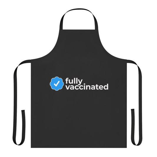 Fully vaccinated person wearing an apron with a "Fully Vaccinated" design