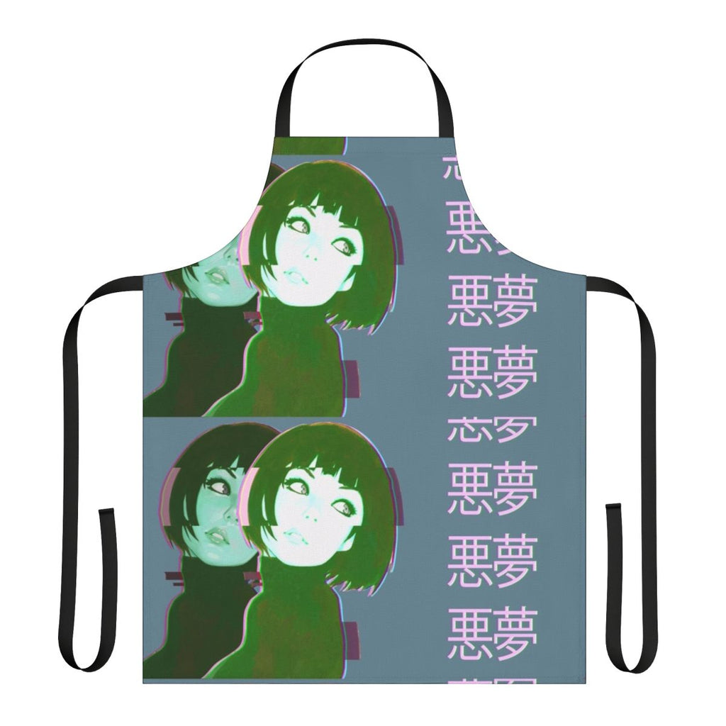 Vaporwave-inspired apron featuring a vibrant anime girl design