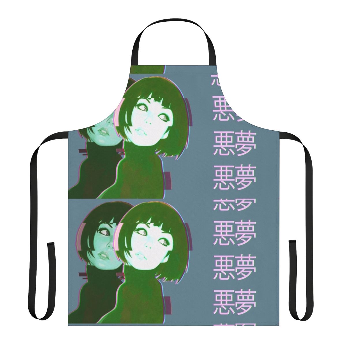 Vaporwave-inspired apron featuring a vibrant anime girl design