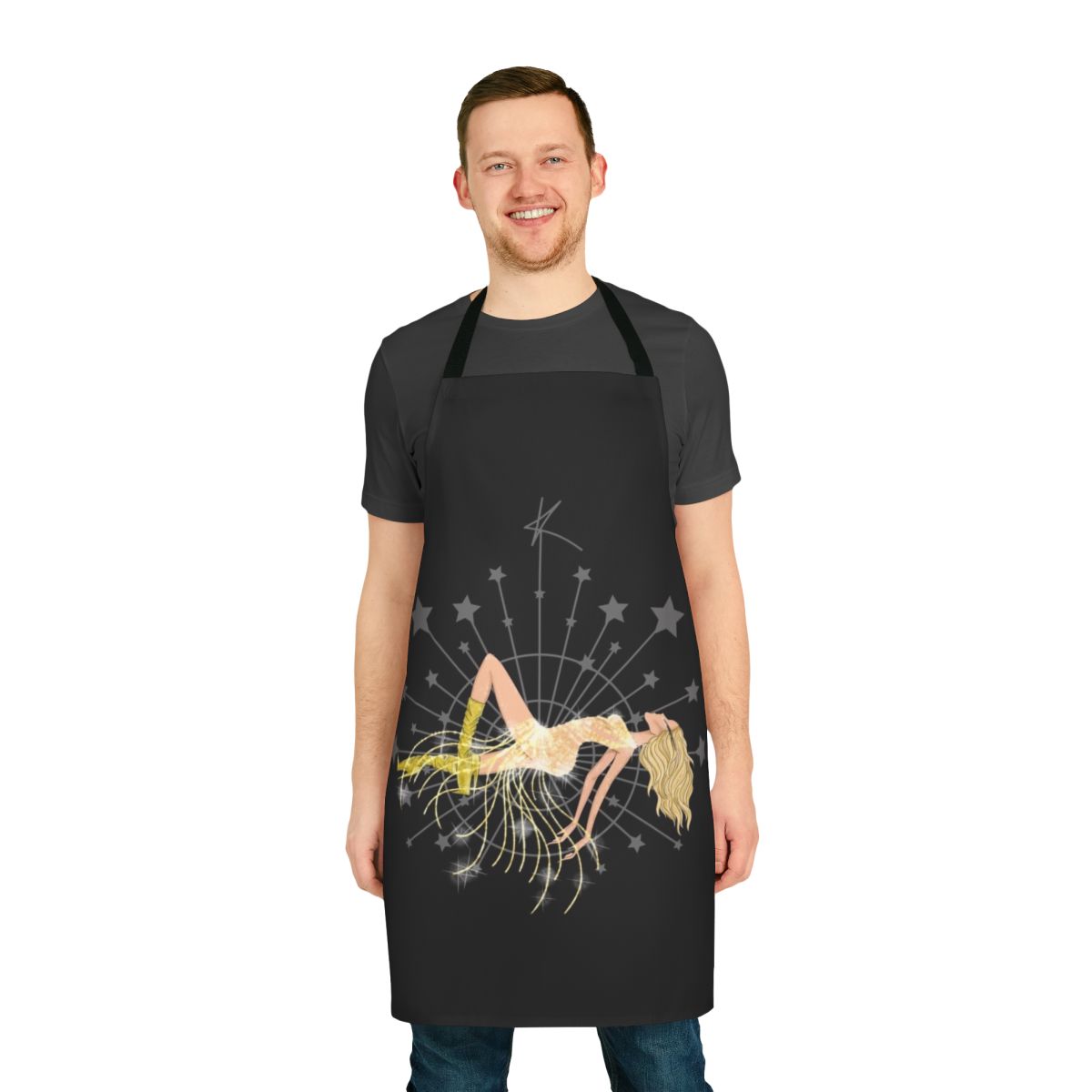 Vibrant apron featuring a pop art design inspired by the energy of Las Vegas and Kylie Minogue's music.