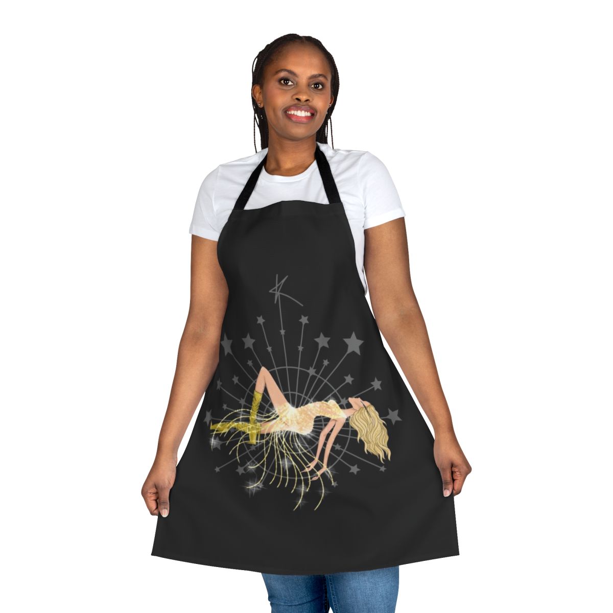 Vibrant apron featuring a pop art design inspired by the energy of Las Vegas and Kylie Minogue's music.