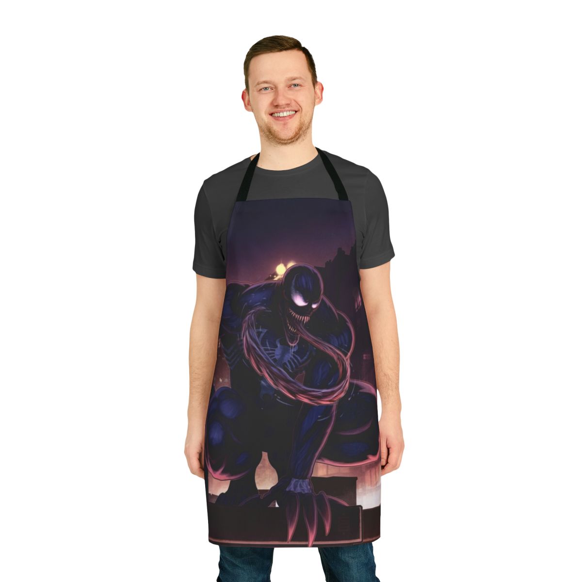 Venom-themed apron with spider web design