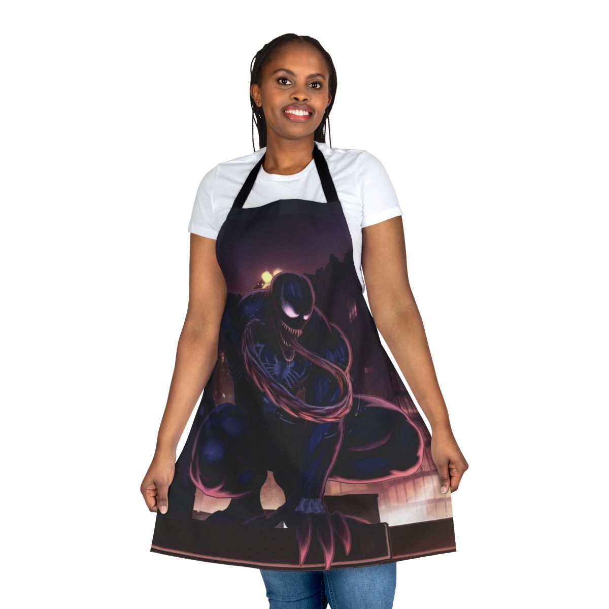 Venom-themed apron with spider web design
