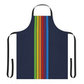 Vertical apron in a Pacific Blue color with retro-inspired design featuring stripes, lines, and technology-inspired elements.
