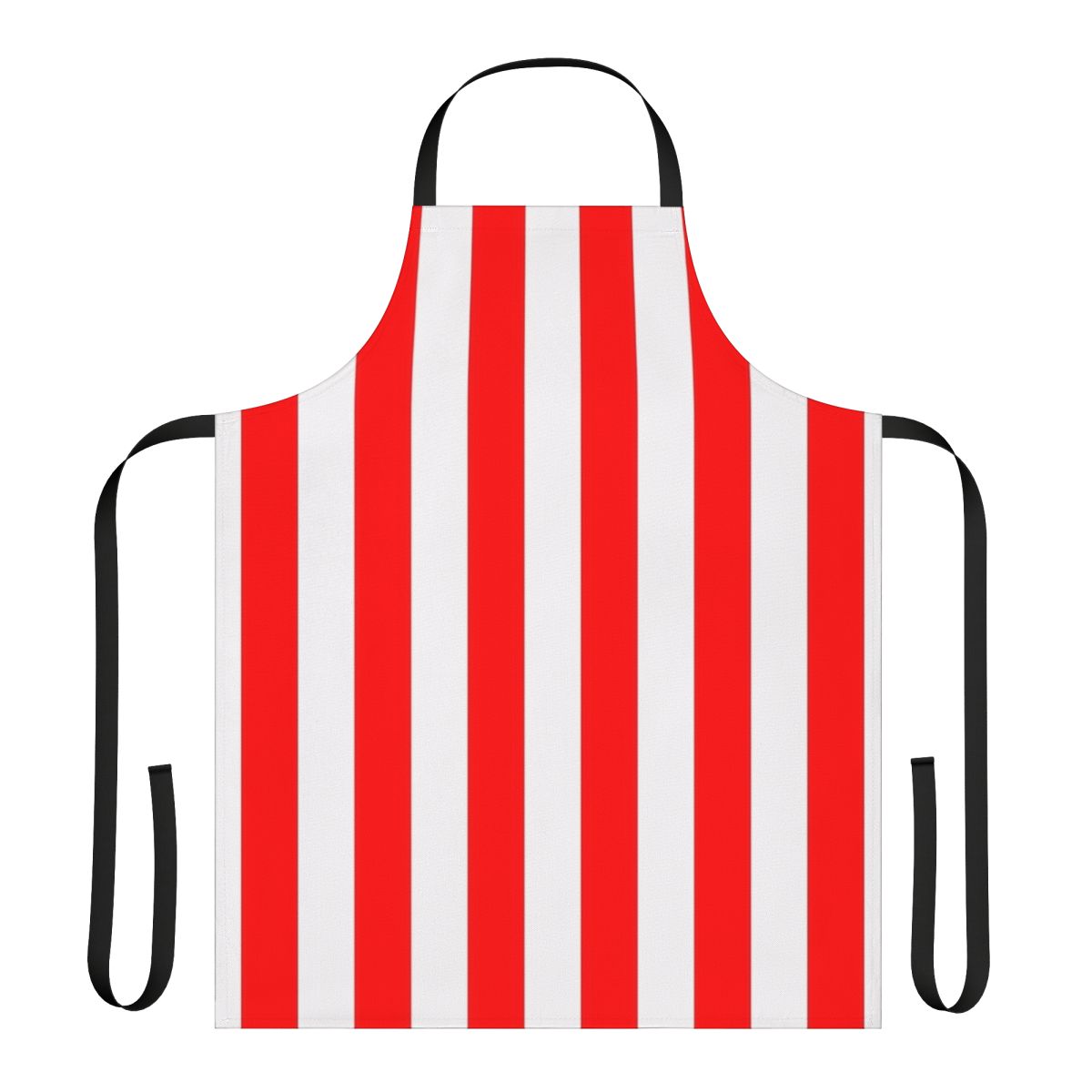 A red and white vertical striped apron, perfect for the kitchen or cooking.