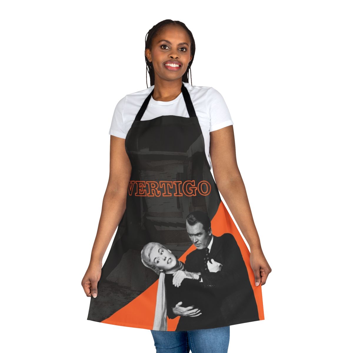 "Vertigo-inspired apron featuring a nod to the classic Alfred Hitchcock psychological thriller"