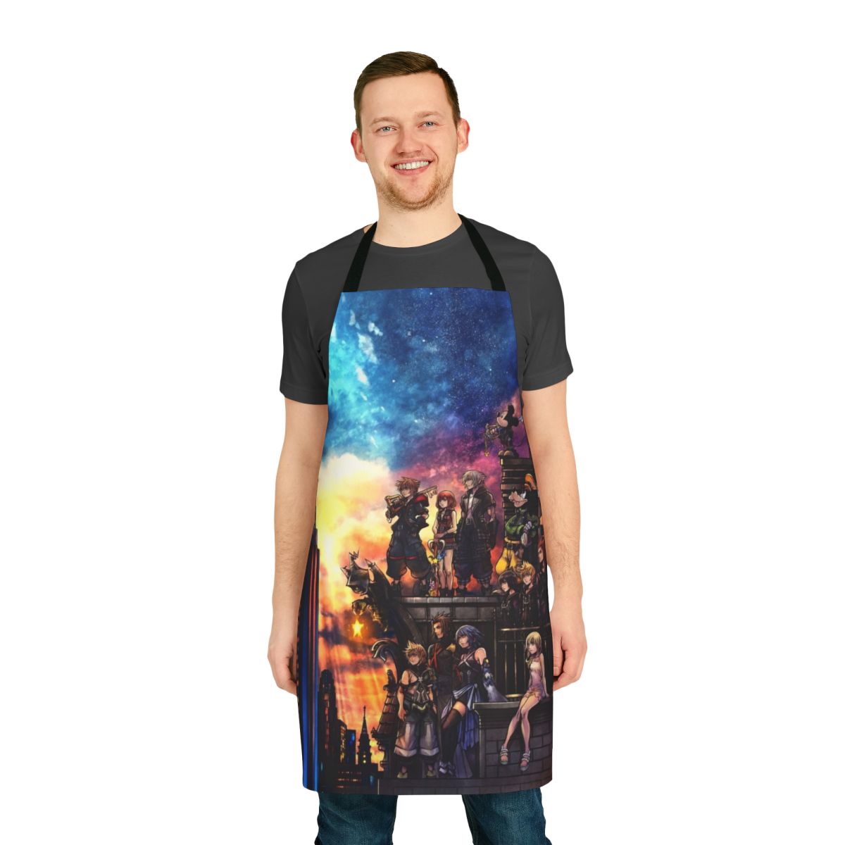 Kingdom Hearts 3 inspired cooking or baking apron with game characters and logo