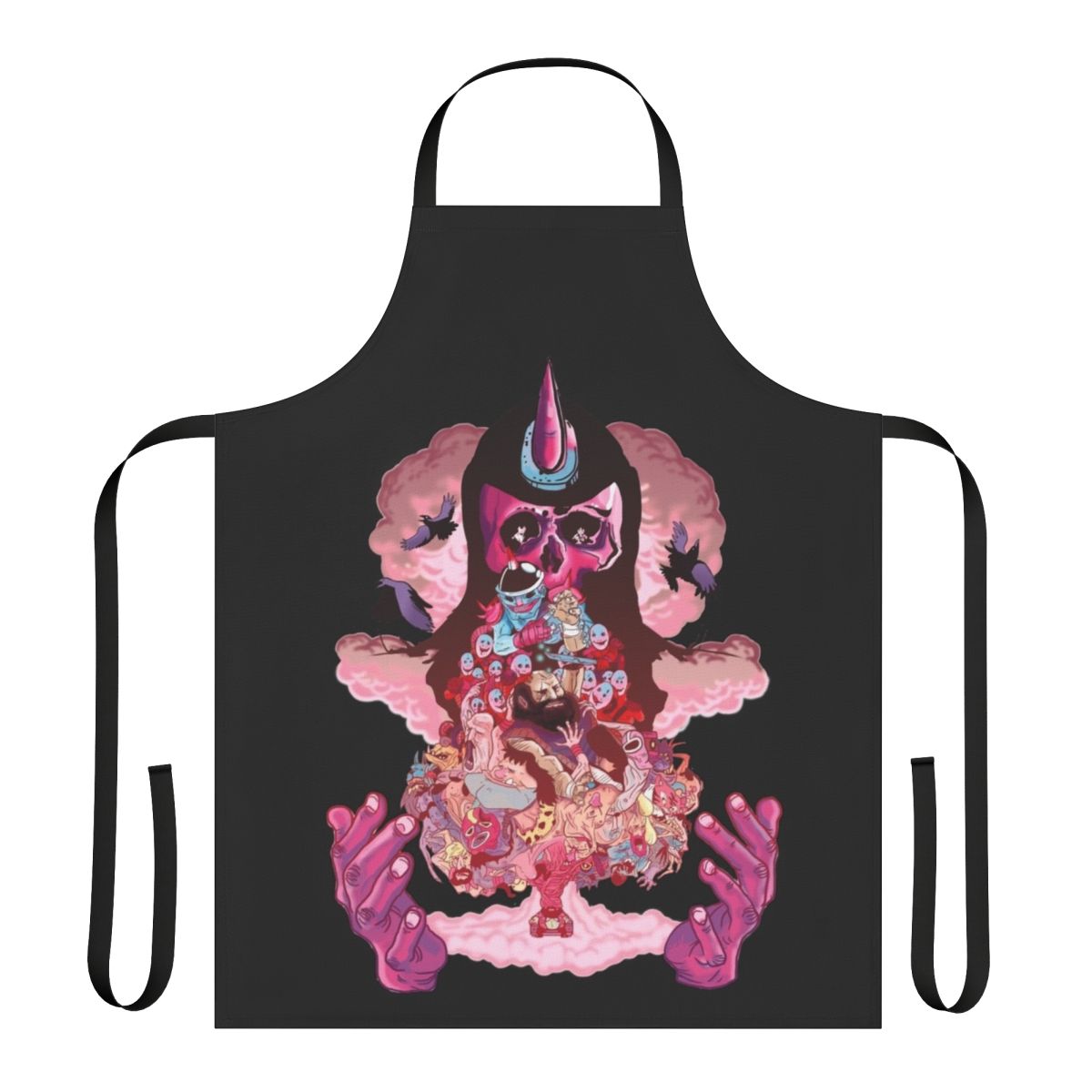 Colorful video game-themed apron featuring characters and imagery from Lisa the Painful RPG