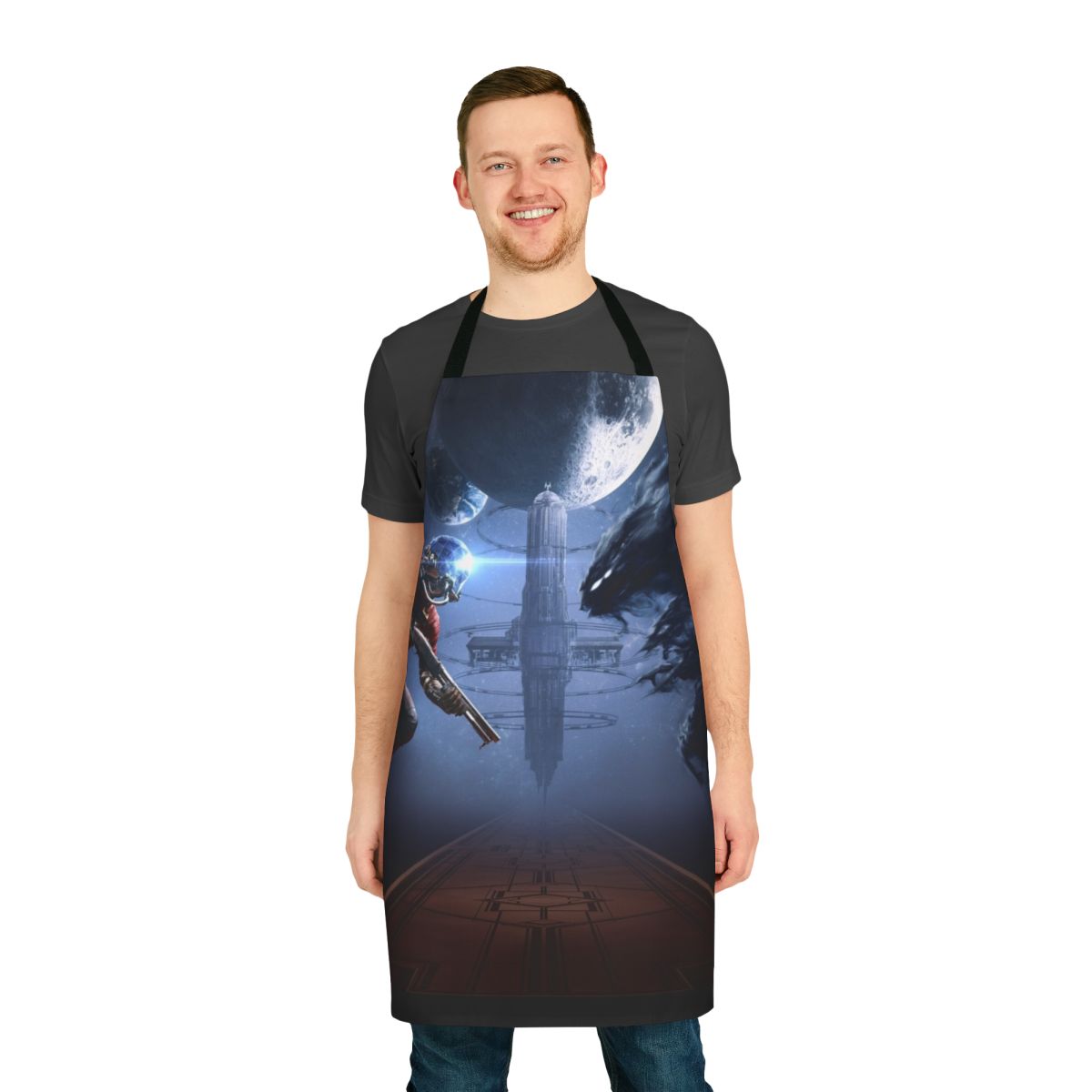 Prey-inspired video game apron with a minimalist design