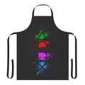 Image of a stylish apron featuring colorful controller buttons and a splatter design, perfect for gamers and video game enthusiasts.