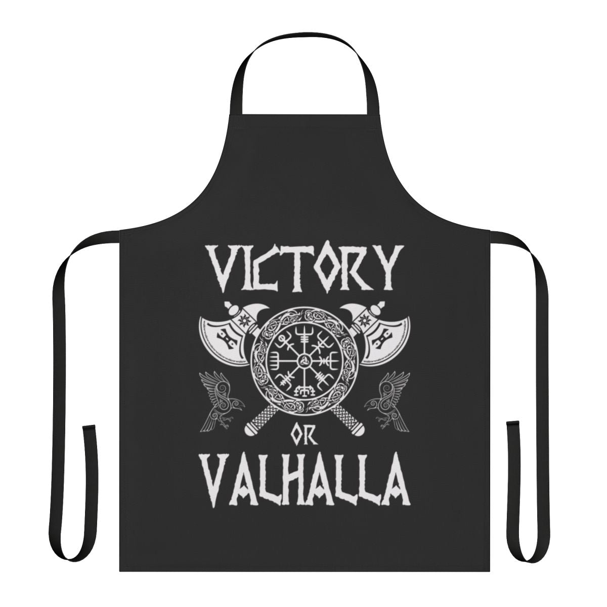 Apron featuring a viking design with raven, axes, and "Victory or Valhalla" text