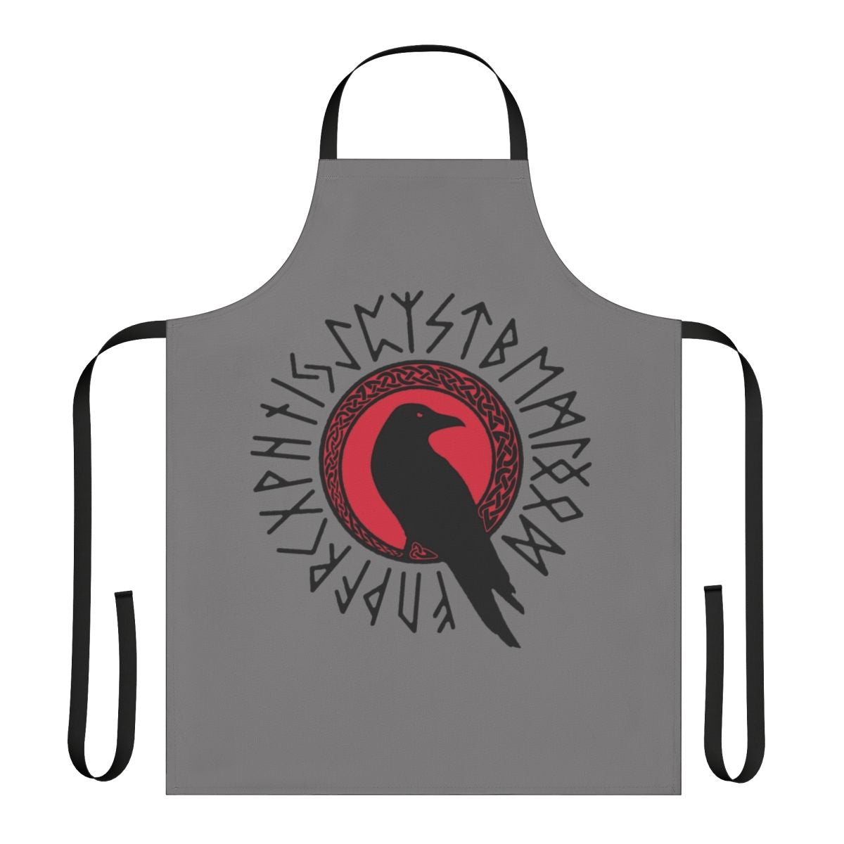 Futhark Apron with Raven, Birds, and Celtic Knots in Black and Red