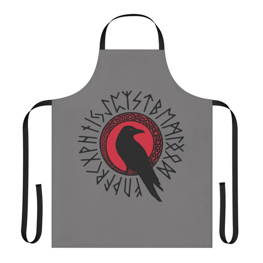 Futhark Apron with Raven, Birds, and Celtic Knots in Black and Red