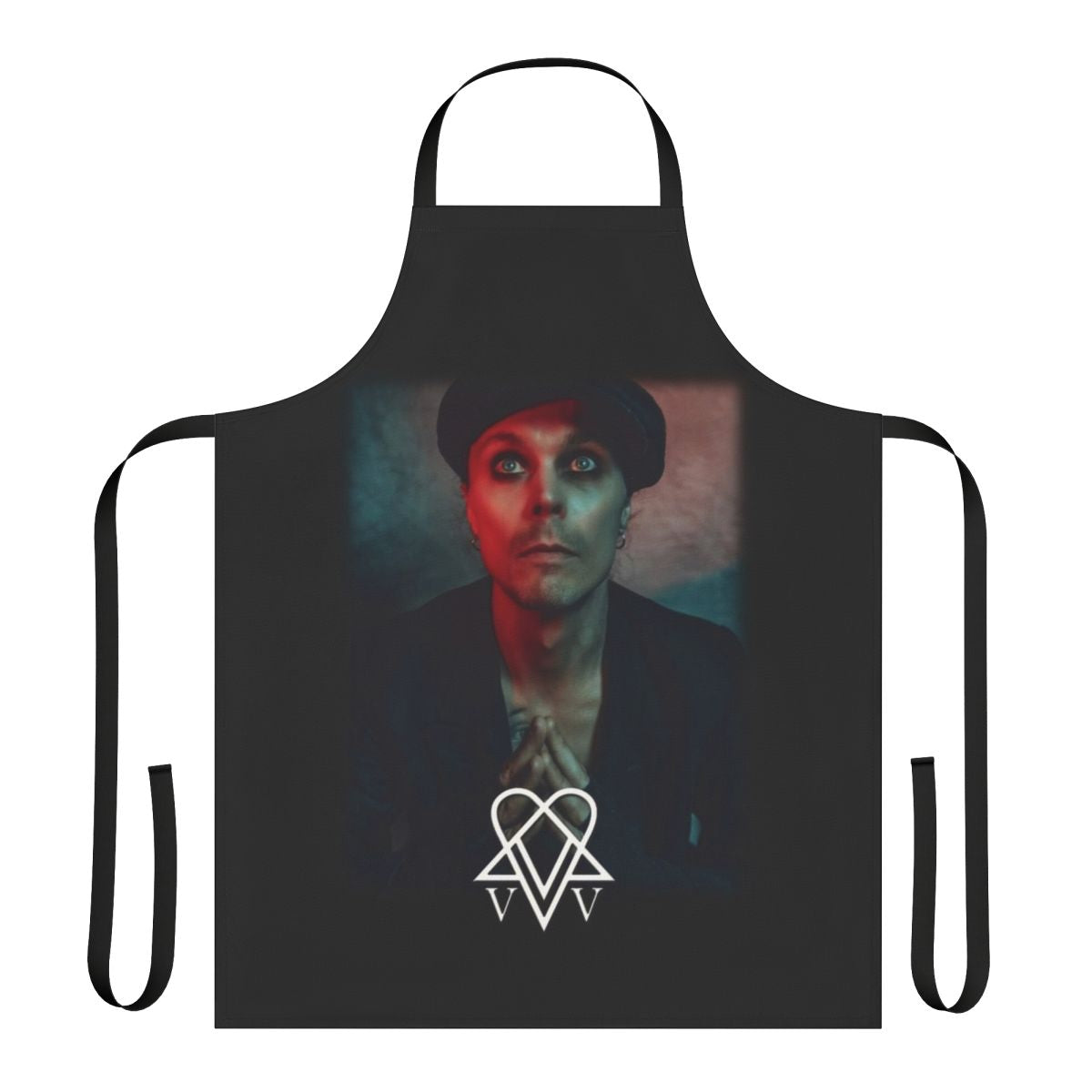 Ville Valo inspired neon noir apron with heartagram and VV logo design