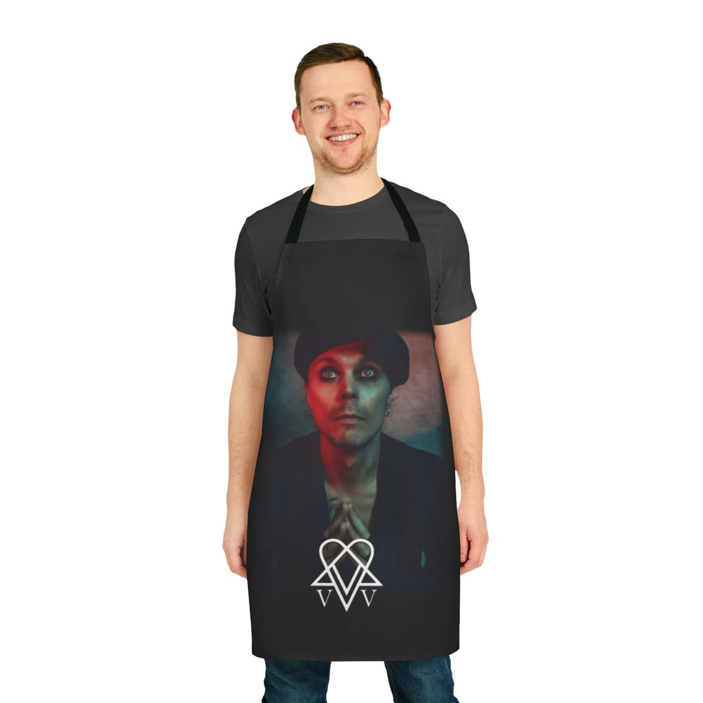 Ville Valo inspired neon noir apron with heartagram and VV logo design