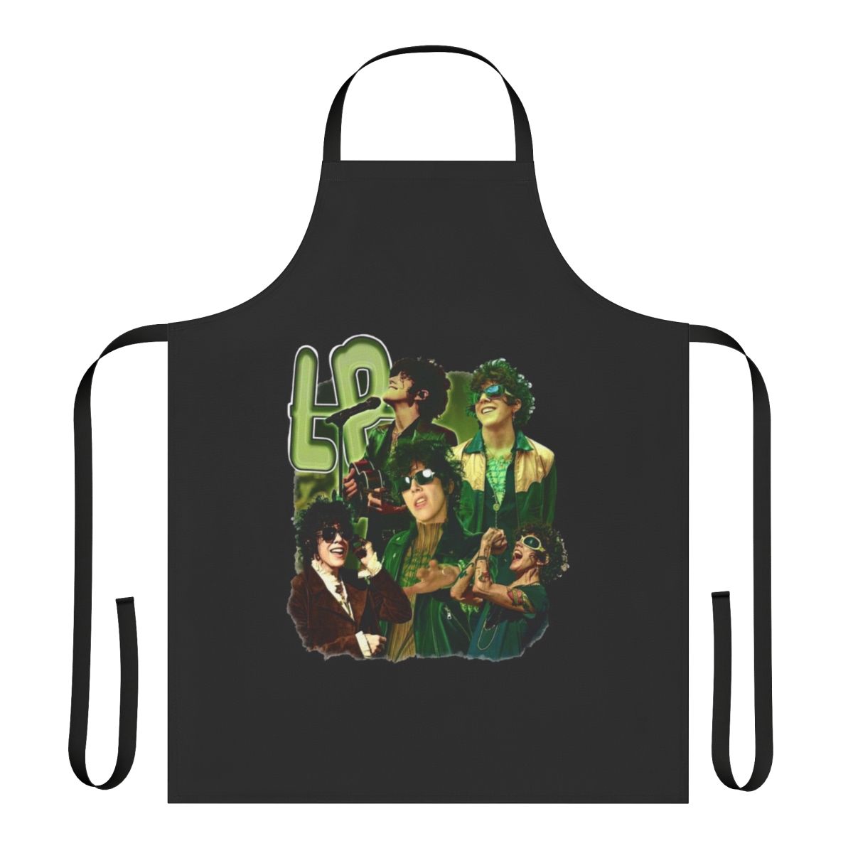 Vintage-inspired black and white apron featuring the name of singer-songwriter Laura Pergolizzi