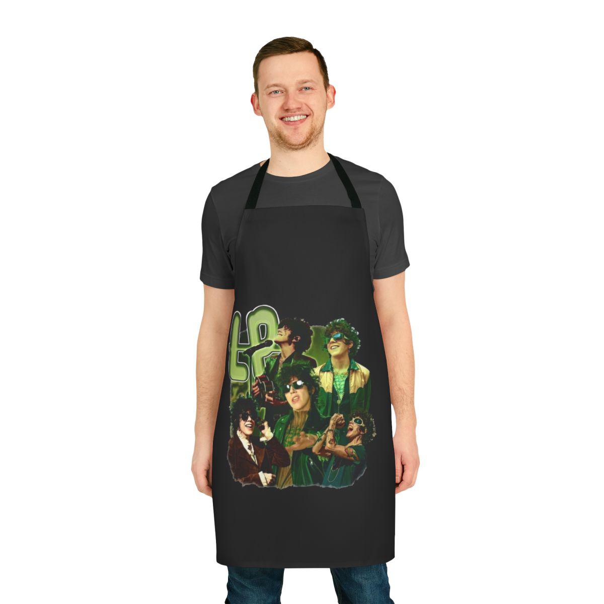 Vintage-inspired black and white apron featuring the name of singer-songwriter Laura Pergolizzi