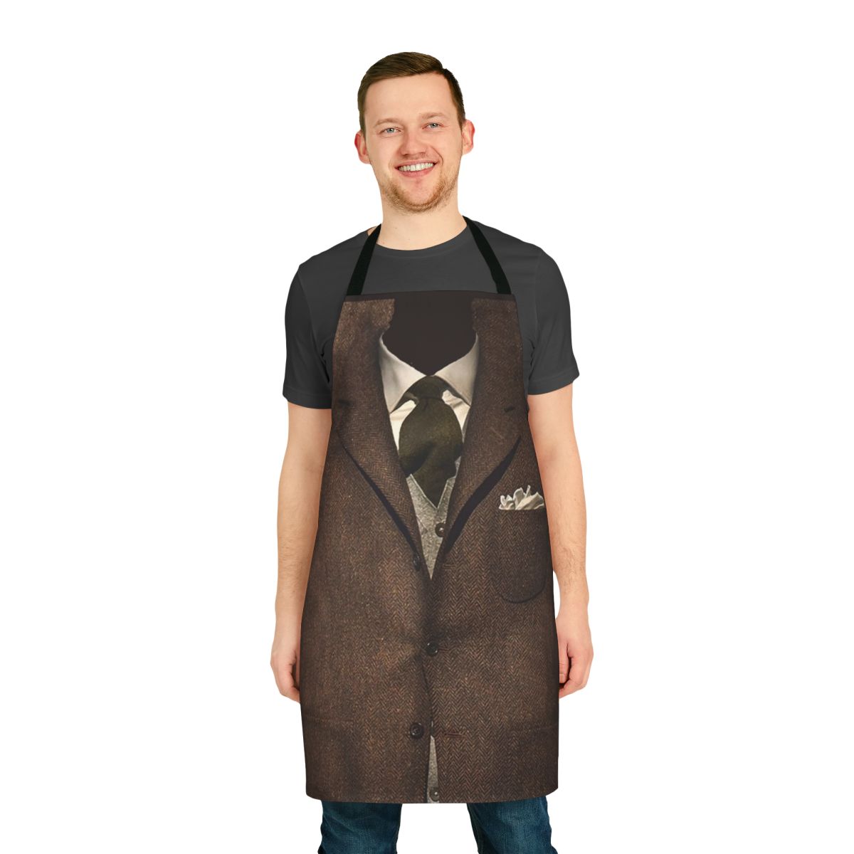 A stylish, vintage-inspired apron for the dapper gentleman, featuring a tweed pattern and classic styling.