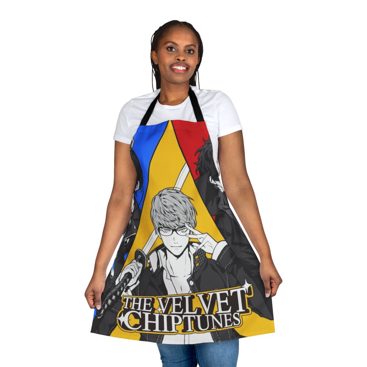 Stylish vintage-inspired chiptunes apron with a blend of musical genres
