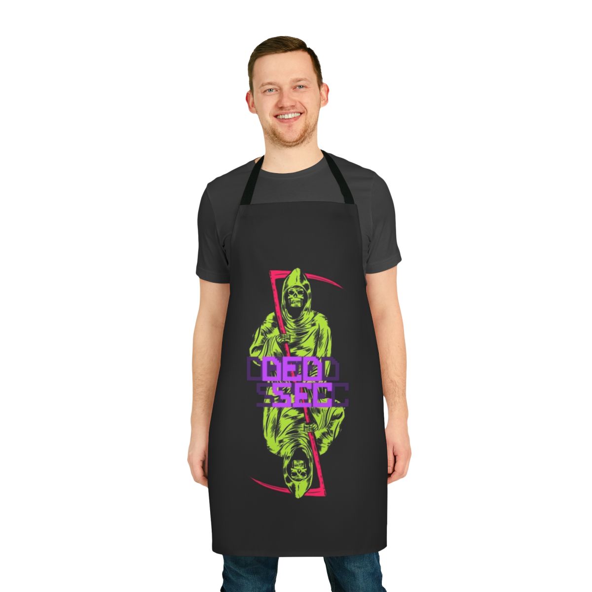 Watchdogs-themed green apron with dedsec and reaper logo