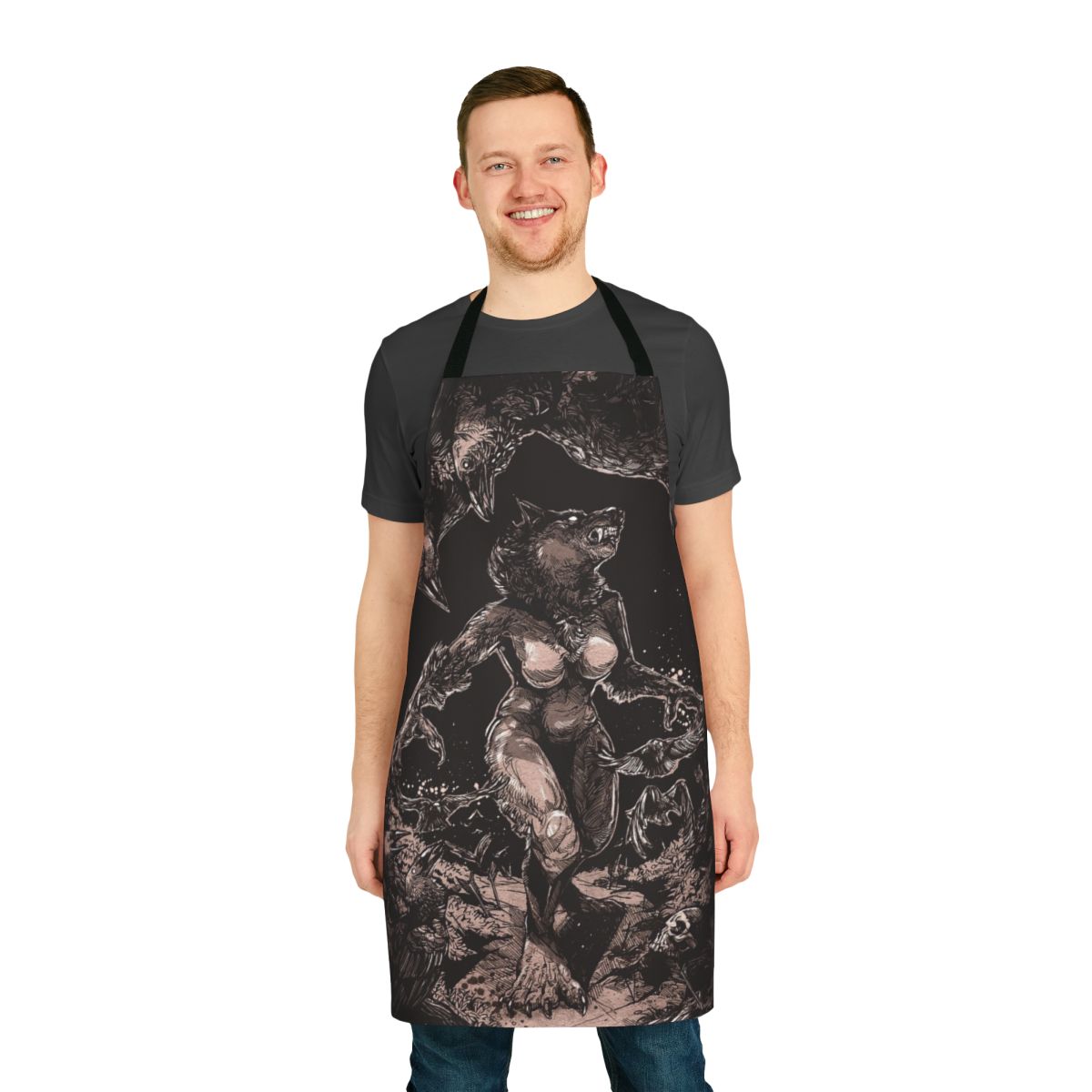 A werewolf-themed apron with a bold, eye-catching design for the kitchen.