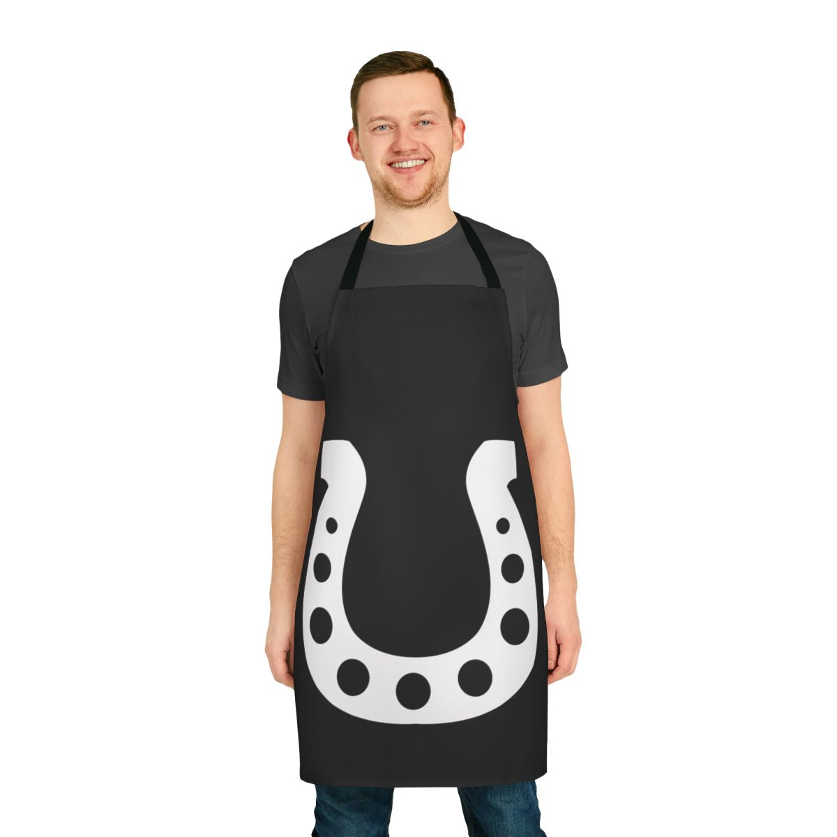 White apron with lucky horseshoe design