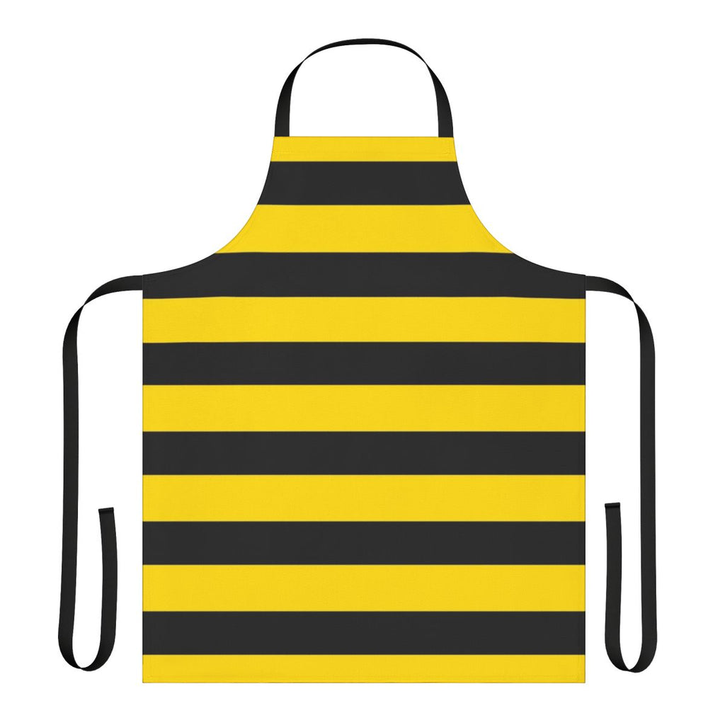 Wide black and yellow striped apron with a classic rugby or bumble bee design