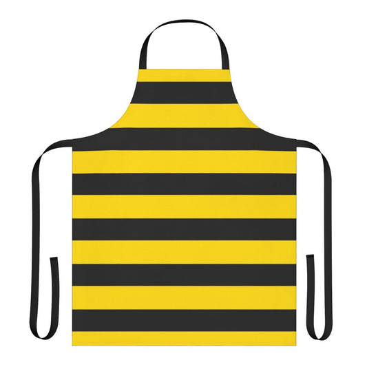 Wide black and yellow striped apron with a classic rugby or bumble bee design