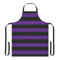 Stylish wide horizontal black and purple striped apron