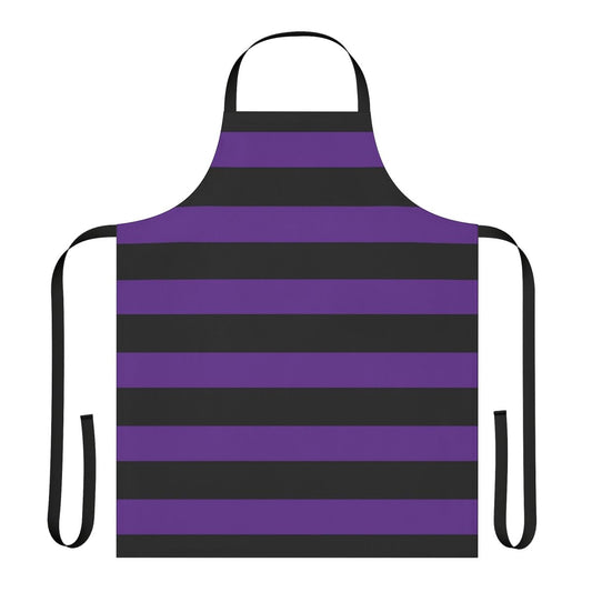 Stylish wide horizontal black and purple striped apron
