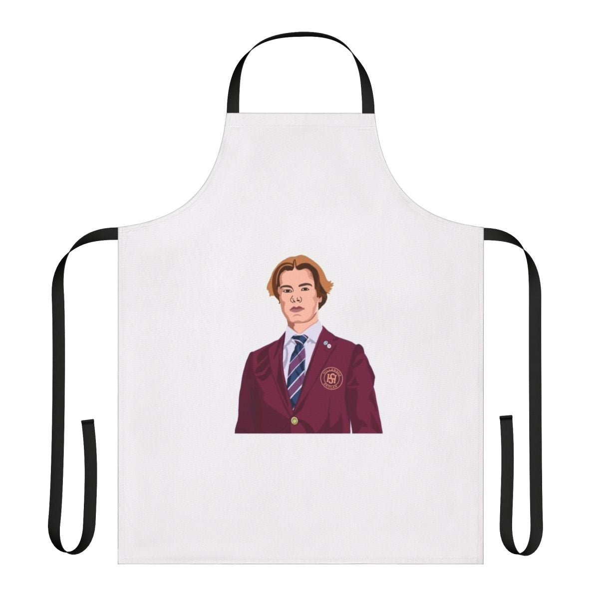A high-quality apron featuring the character Wilhelm from the Netflix series Young Royals.
