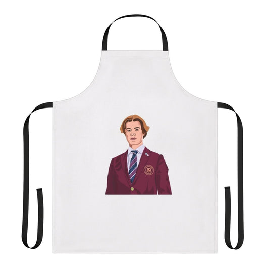 A high-quality apron featuring the character Wilhelm from the Netflix series Young Royals.